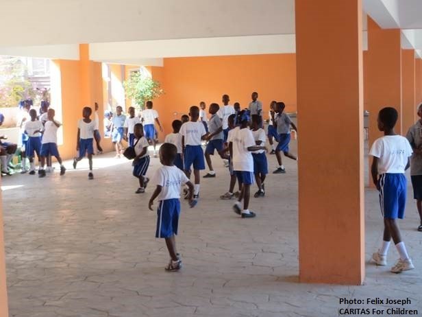 students at recess at Saint Francois de Salles School in Riviere Froide, Haiti