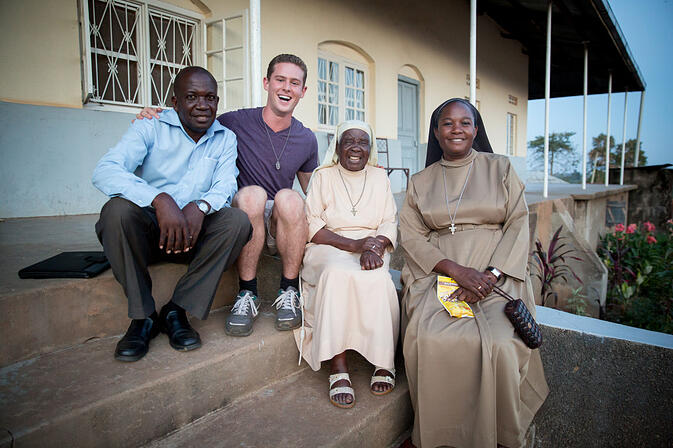 Mr. Joseph Kkonde (CARITAS Technical Coordinator in Uganda), Me (CARITAS Field Coordinator in Africa), Sr. Lucia, and Sr. Immaculate Nabukalu (CARITAS Director in Uganda) at the Namilyango Convent 