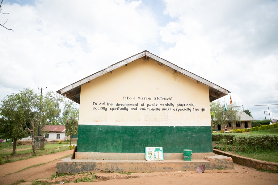 school building with mission statement display