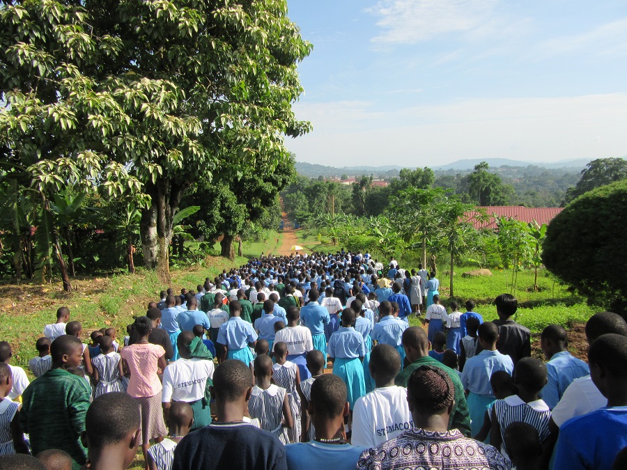A crowd of people processing